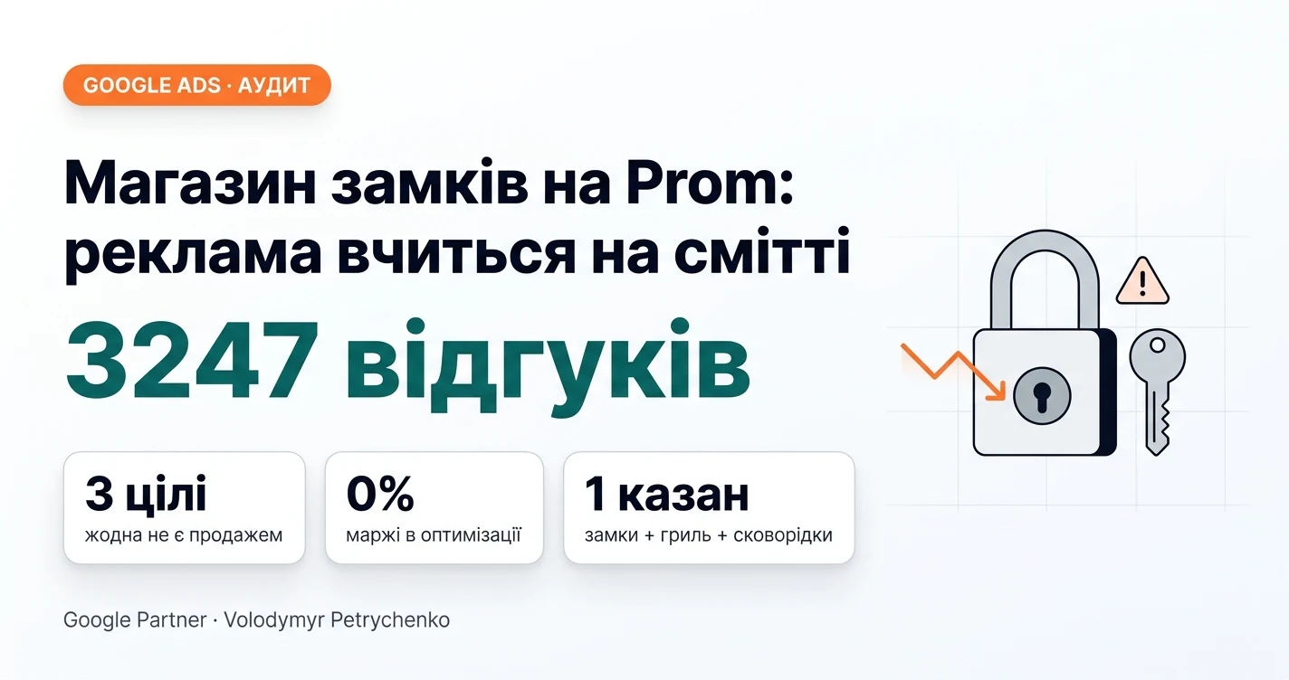 Аудит Google Ads магазину замків на Prom: реклама навчається на сміттєвих даних