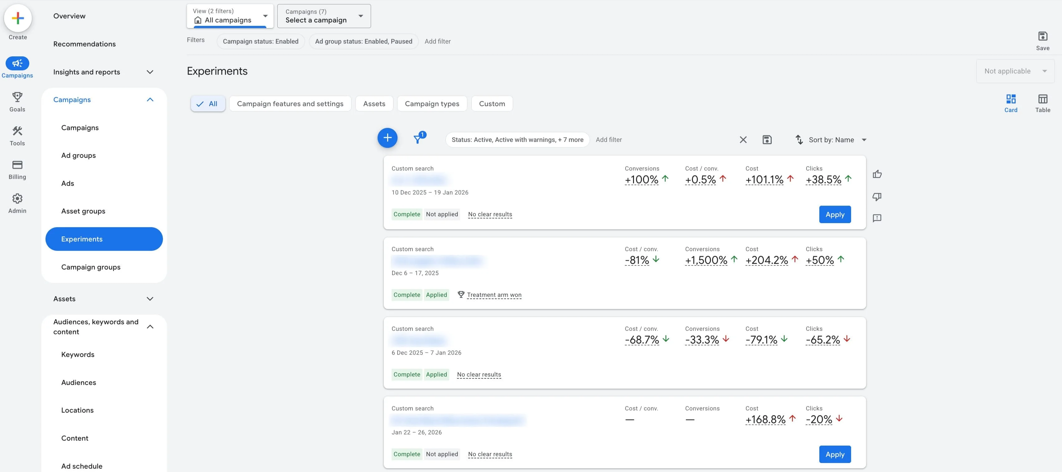 Настройка эксперимента в Google Ads: стратегия показов без ограничений по клику