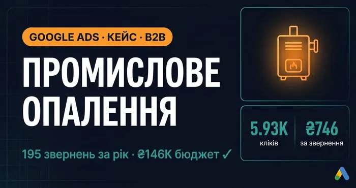 B2B кейс промислового опалення: 195 цільових звернень за рік при бюджеті 146000 гривень