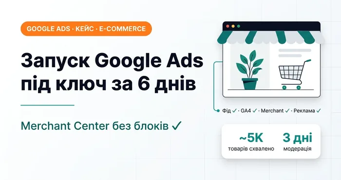 Запуск Google Ads під ключ за 6 днів: Merchant Center без блоків, ~5 тис. товарів схвалено за 3 дні