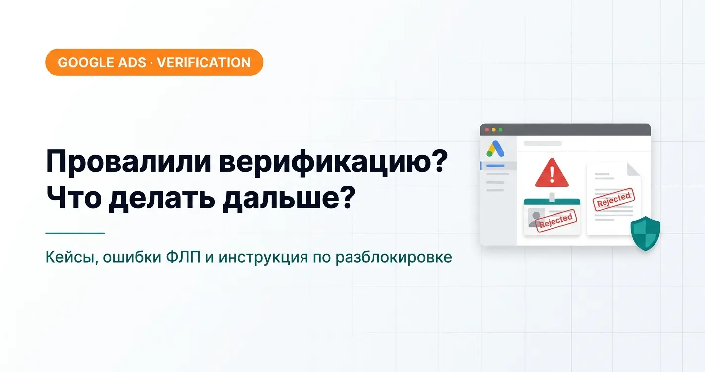 Провалили верификацию рекламодателя? Что делать дальше: кейсы, ошибки с ФЛП и инструкция по разблокировке Google Ads