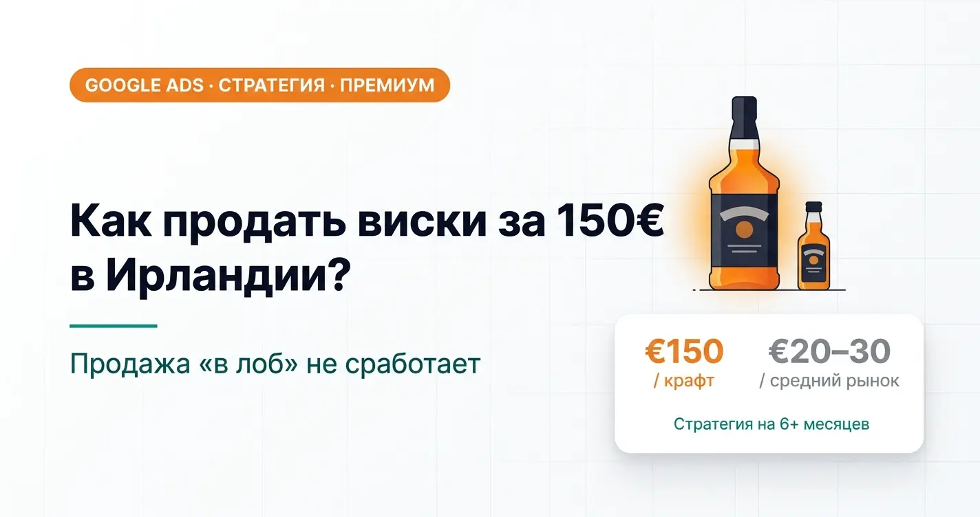 Как продать виски 150€ в Ирландии — Google Ads, Demand Gen, YouTube, Brand Search, туры