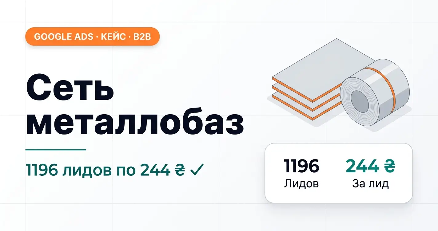 Кейс Google Ads: сеть металлобаз, 1196 лидов по 244 грн