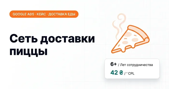 Кейс доставки еды в Google Ads: сеть доставки пиццы, 6+ лет сотрудничества, CPL 42 грн