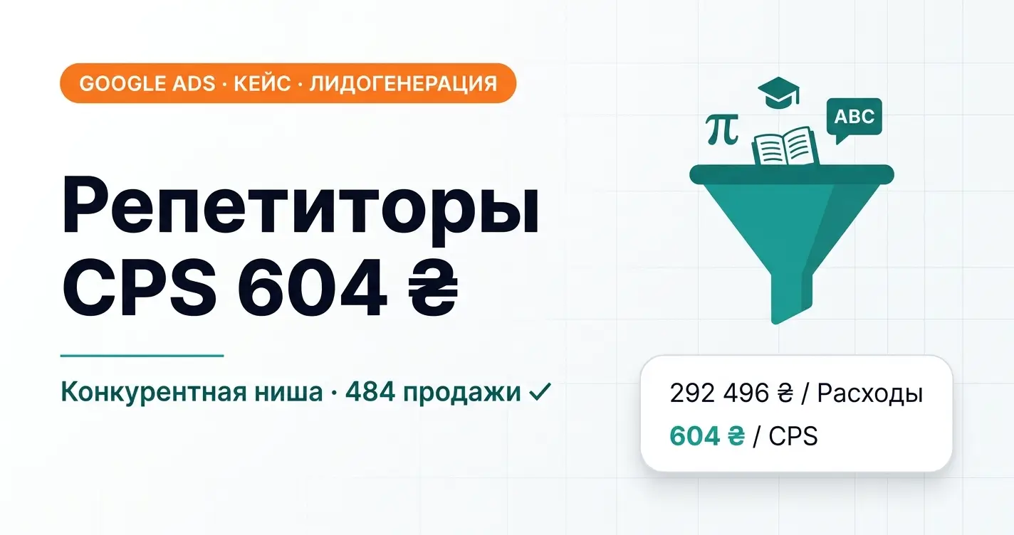 Кейс Google Ads: агрегатор репетиторов, CPS 604 грн в конкурентной нише