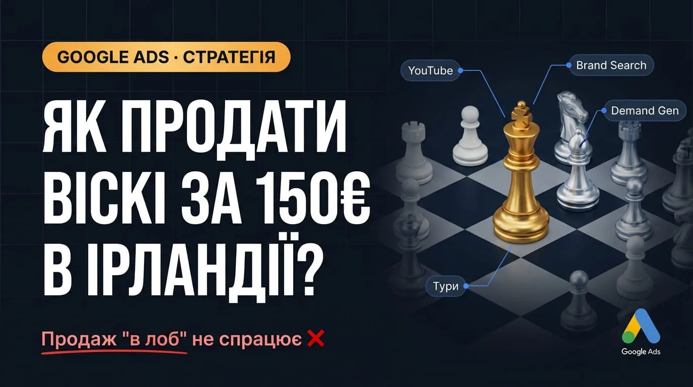 Як продати віскі 150€ в Ірландії — Google Ads, Demand Gen, YouTube, Brand Search, тури